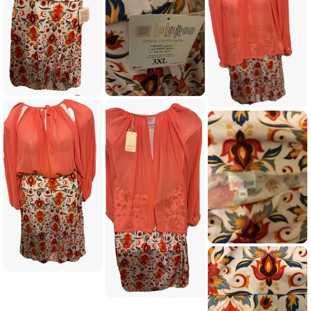 Lularoe Women's White and Orange Skirt